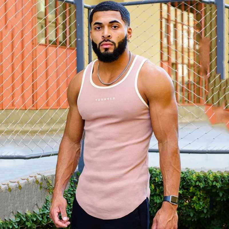 New Summer Mens Vest Gym Sports Quick Dry Breathable Stretch Slveless T-Shirt Fashion Mens Clothing Knitted Vest manC241029