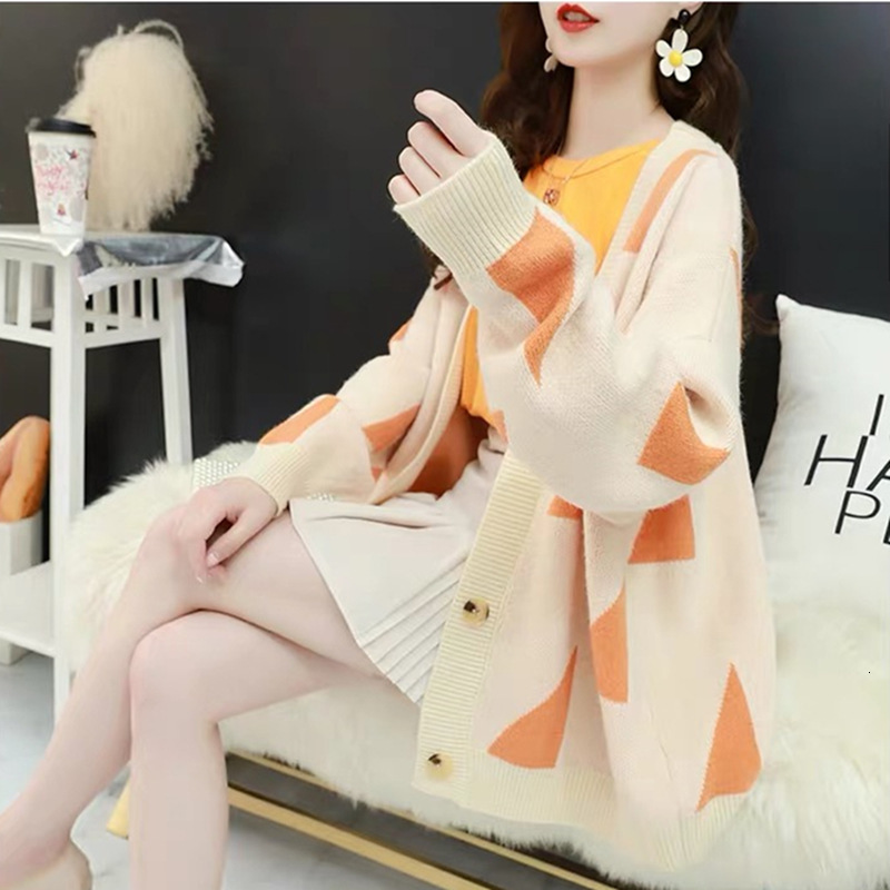 Autumn Winter New Lazy Style Sweater Cardigan Loose Sweet And Versatile Korean Version Internet Famous V Neck Knitted Jacket For Women F1029#38 a5c1f
