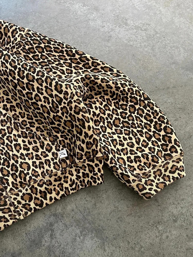 Traf women 2024 Leopard Print Hoodies Women Y2k Streetwear HipHop Harajuku Cheetah Print Hooded Sweatshirt Vintage Autumn Winter 241028