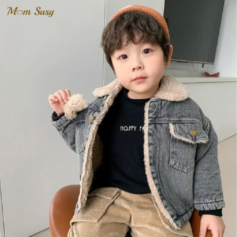 Fashion Baby Girl Boy Thick Fleece Jean Jacket Infant Toddler Denim Coat Warm Spring Autumn Winter Outfit Baby Clothes 1-7Y 241028