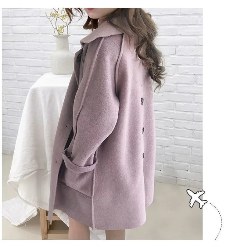 Spring and Autumn Girls Solid Color Fashion Versatile Windproof Warm Polo Collar Woolen Long Coat for 4-10 Years 241028