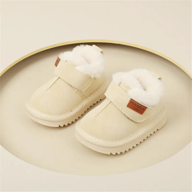 Winter Baby Shoes Leather Warm Plush Toddler Boys Shoes Rubber Soft Sole Fashion Girls Sneakers EU15-25 241028