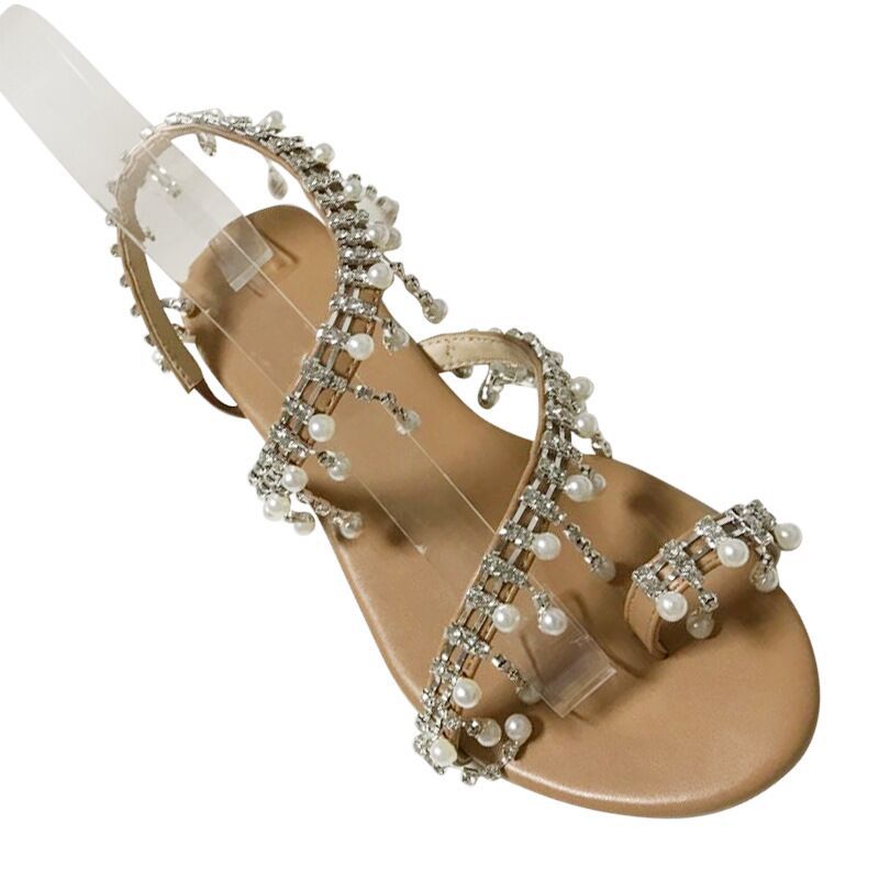 Southeast Asian Large Flat Bottom Set with Toe Water Diamond Pearl Roman Sandals