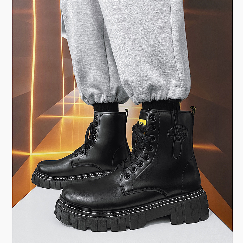 Autumn and winter new thick soled Martin boots, British style men's leather boots, height increasing men's shoes, snow men's Martin boo