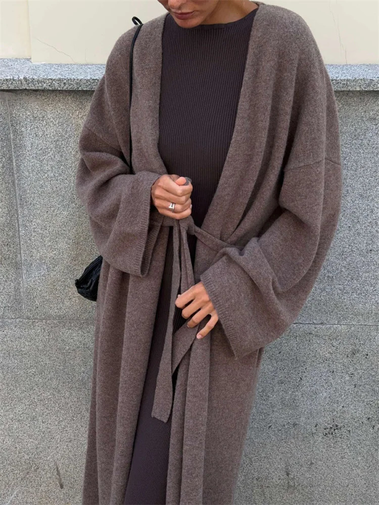 Tossy Winter Oversized Sweater Cardigan Female Loose Lace-Up Knit Long Sleeve High Waist Outwear Streetwear Women Knitwear Coat