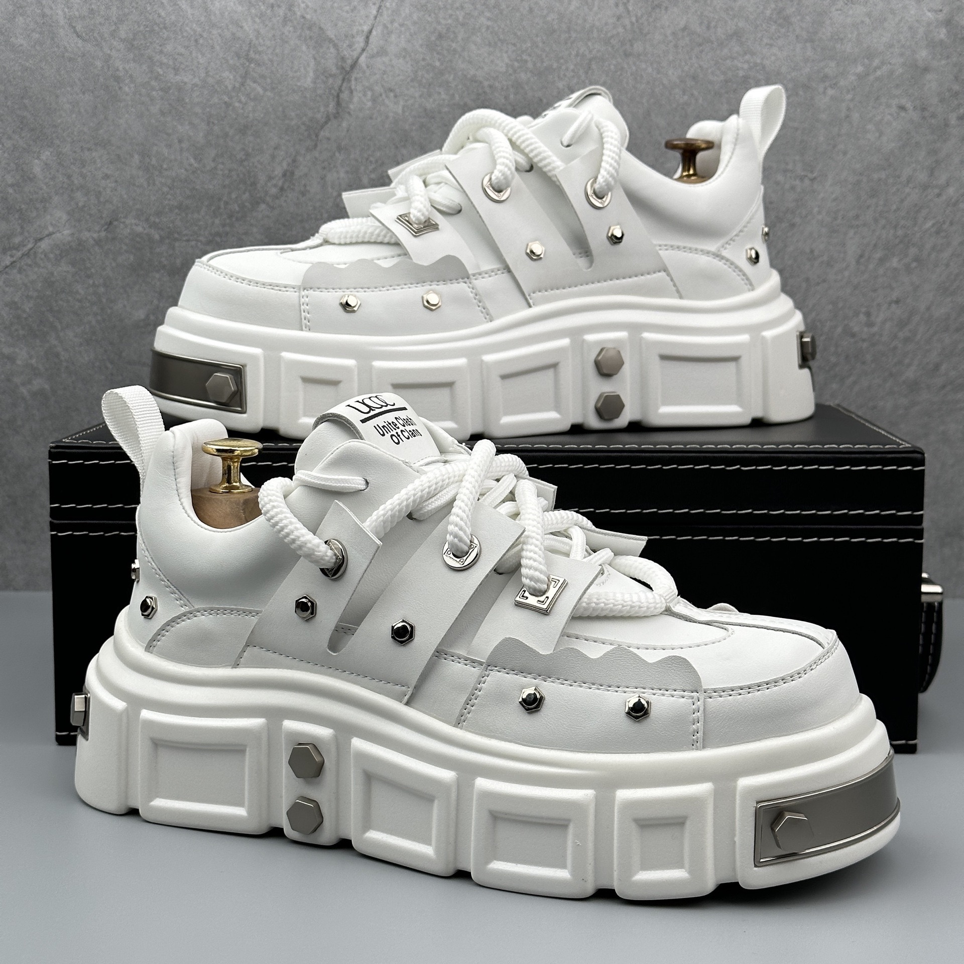 Punk NEW Style 2024 Women Lace-up heel height Platform Shoes Gothic Ankle Rock Boots Metal Decor Woman Sneakers