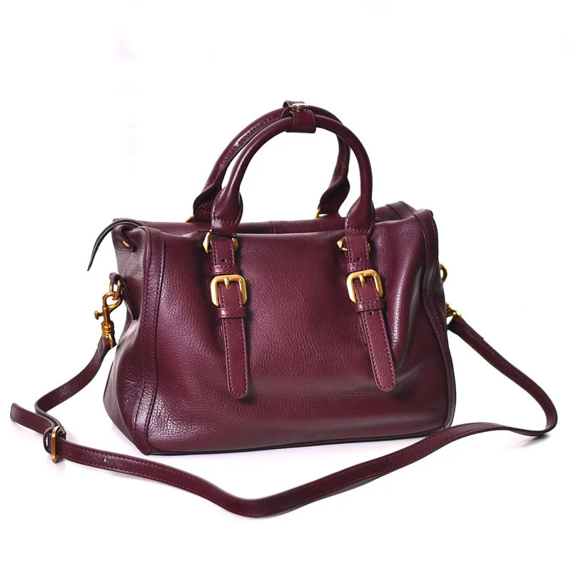 2024 Leather Boston Women's Handbag Large Capacity Fashion First Layer Cowhide Single Shoulder Crossbody Purses And Handbags