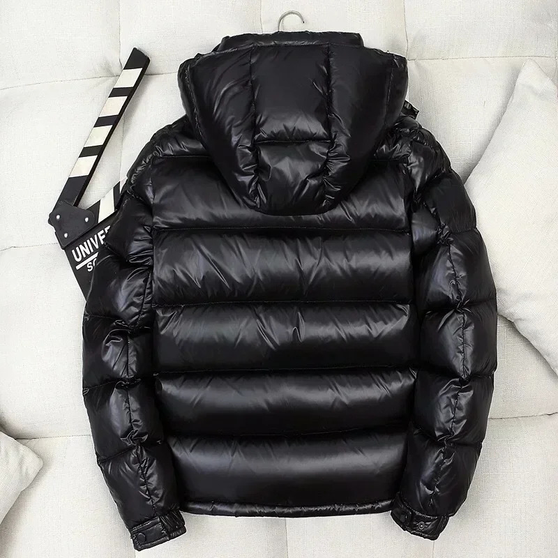 winter mens shiny inflatable jacket hooded casual white duck jacket high-quality mens outdoor windproof and warm jacket 3XL 241029