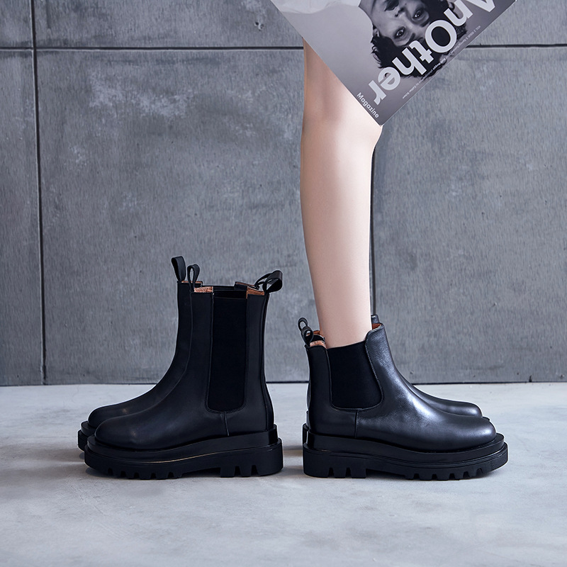 The same shoes mid-calf thick bottom boots female new hundred leather boots Martin boots