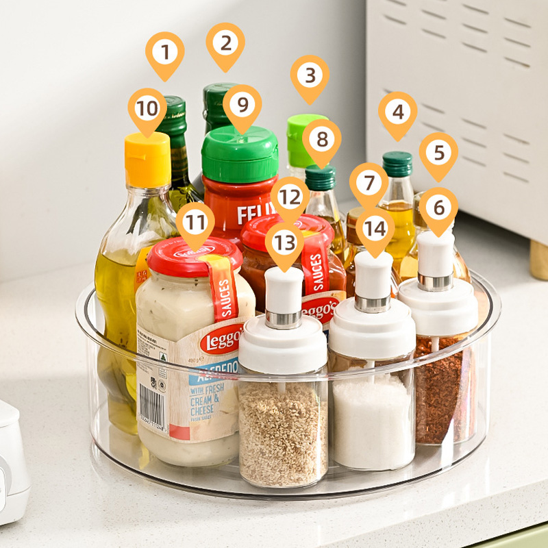 Home kitchen PET transparent multifunctional rotating shelf 360 ° spices rotating desktop storage fruit plate