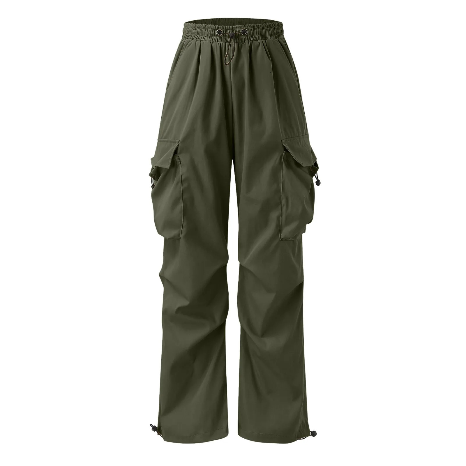 Army Green Mens Baggy Long Pants Casual Streetwear Solid Color Multi Pockets Cargo Pants Full Length Trousers Loose Cargo Pants 241028