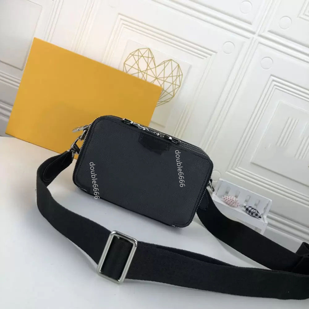 Luxury Men's Bag Shoulder Bags Double Zipper Black Flower Camera Messenger Postman Bag Genuine Leather Designer Handbags Tote Shoulderbag Handbag Crossbody