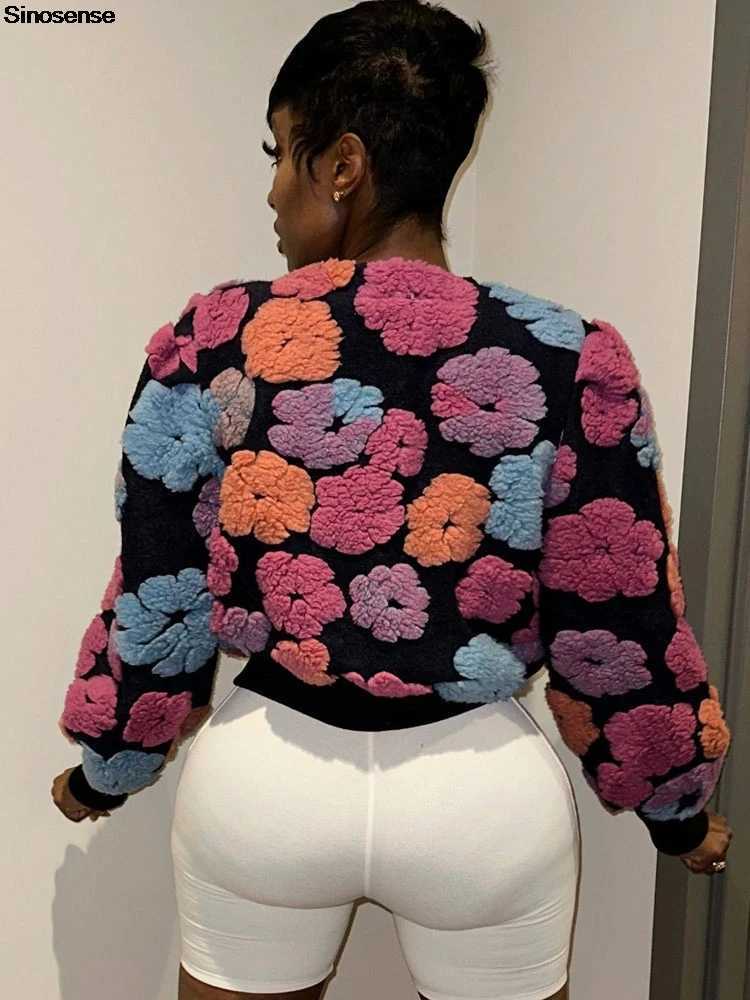 Women's Jackets Womens Cropped Floral Print Jacket Long Slve Flce Warm Bomber Jacket Lightweight Button Down Daily Wear Outerwear Coats Y241029X2