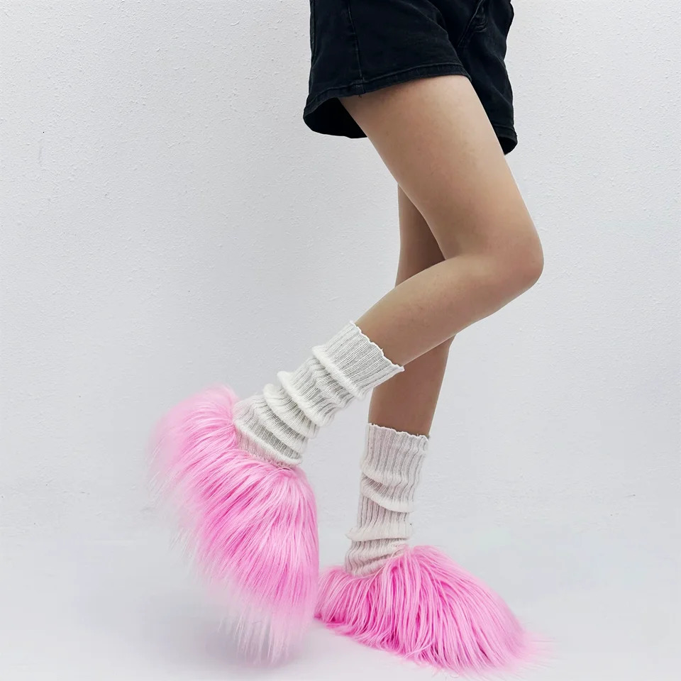 Fur Slippers Womens Round Toe Fur Slippers Womens Shoes Womens Thick Sole Half Slippers 241031