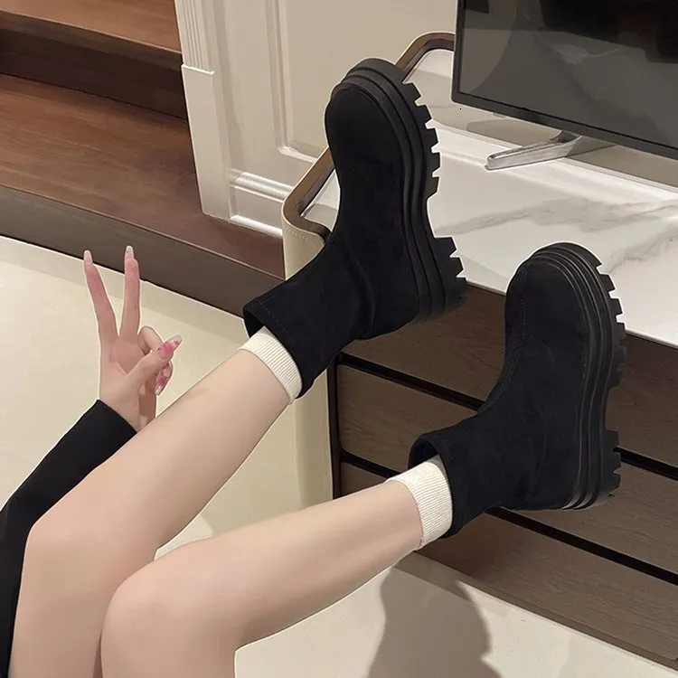 Designer Suede Women's Winter Boots Black Platform Martin Mini Shark Boots Brand Vamp Thigh-High Boot