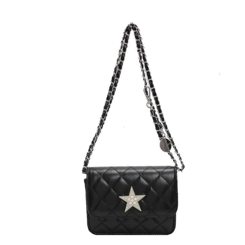 Embroidery thread PU small square 2024 new fashionable women's texture five-star chain shoulder trendy versatile crossbody bag