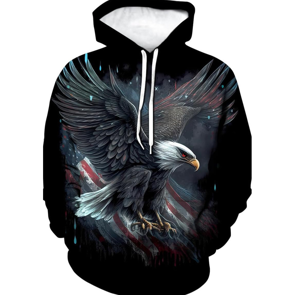 Hoodie for Mens Womens Mens 3D Eagle Print Hoodie - Patriotic Theme, Animal Graphic Sweatshirt Graphic Fashion and leisure