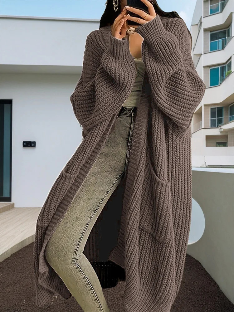 Miyouj Autumn Winter Vintage Full SLeeve Loose Warm Knitwear Female Outwear Long Sweaters Cardigan Womens Casual Sweater Coats 241028