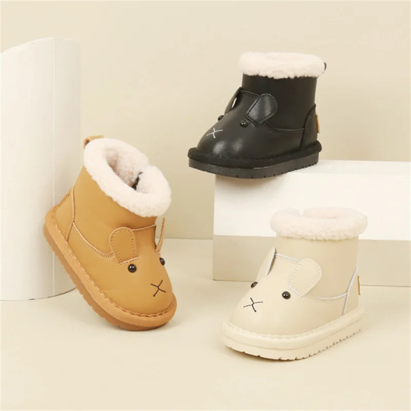 Winter Baby Boots Leather Warm Fur Cute Animal Boys Shoes Non-slip Soft Sole Fashion Toddler Girls Snow Boots 241028