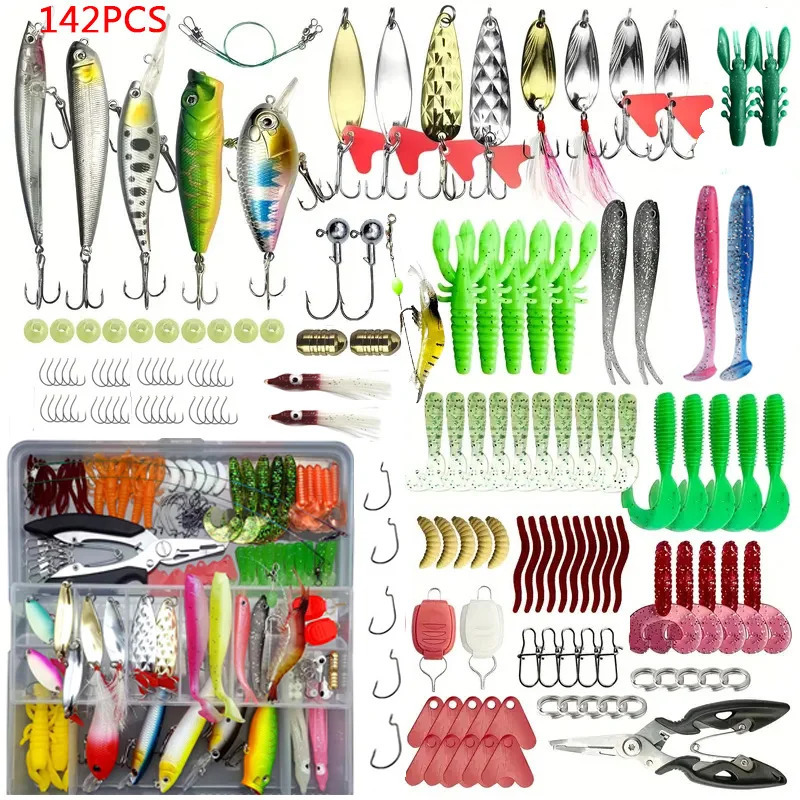 Fishing bait set 18/21/59/142 pieces Mixed VIB bait set Soft bait Minnow Popper hook Full fish accessories Fresh water 241029ww
