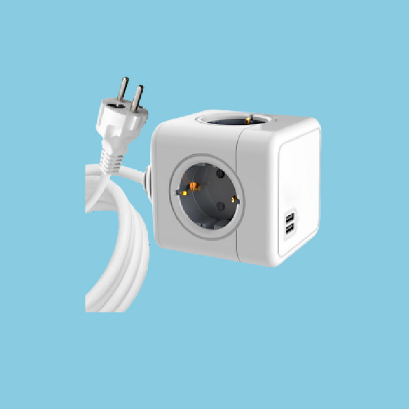 Portable EU power cube socket 4 ways and 2 USB ports outlet for indoor and travel power strip
