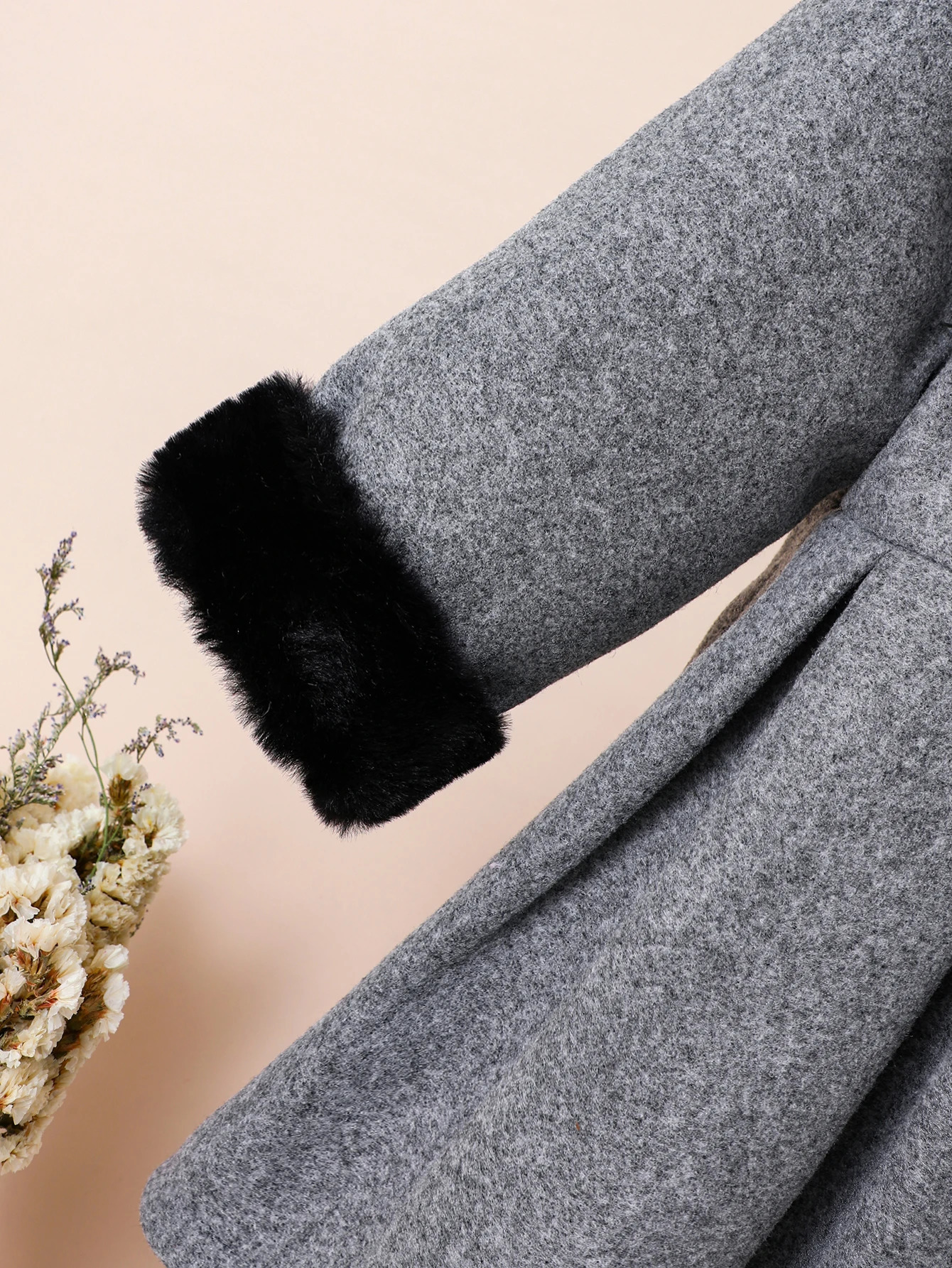 Girls autumn and winter fashionable British style coat with fur collar bow tie woolen coat and hat 241028
