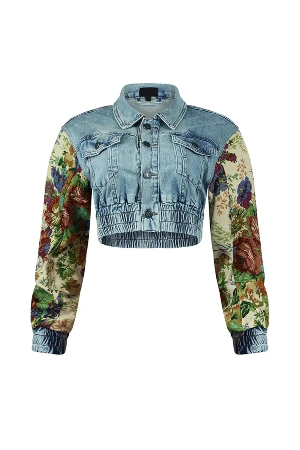 Denim Womens Set Floral Patchwork Full Sleeve Button Fly Jacket and Ripped Jeans Pants Suit 2024 Two 2 Piece Set Outfit 241028