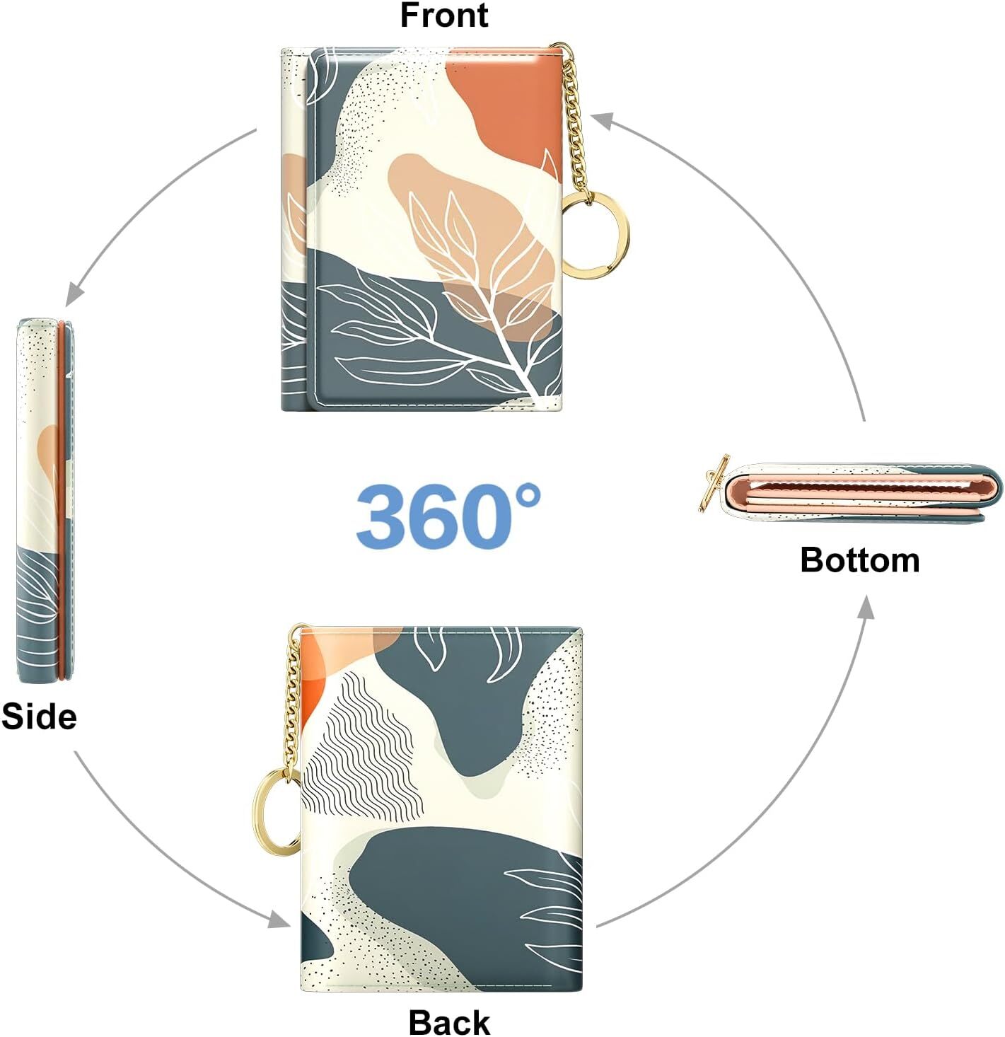 Rouidr ladies' small ultra-thin RFID wallet, three fold leather hand-held storage bag, cute front wallet with 7 slots, ID card insertion pocket a