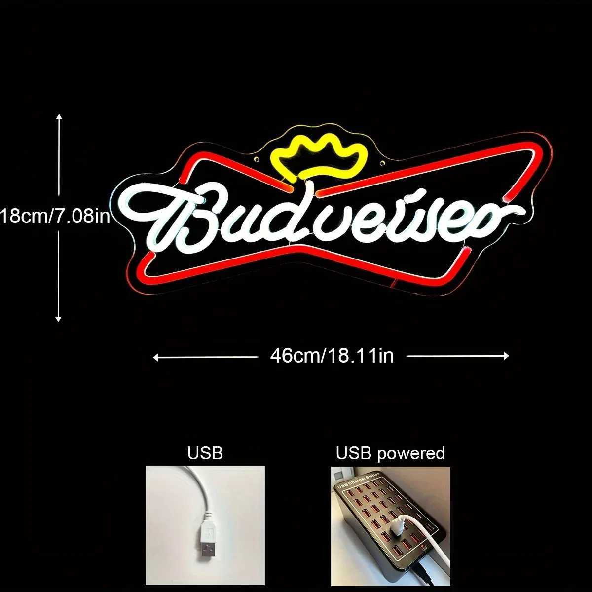 Budweiser Neon Lights - Colorful LED Lighting Wall Mounted Perfect for Beer Parties Festivals Birthdays and Home Decor Atmosphere X241028