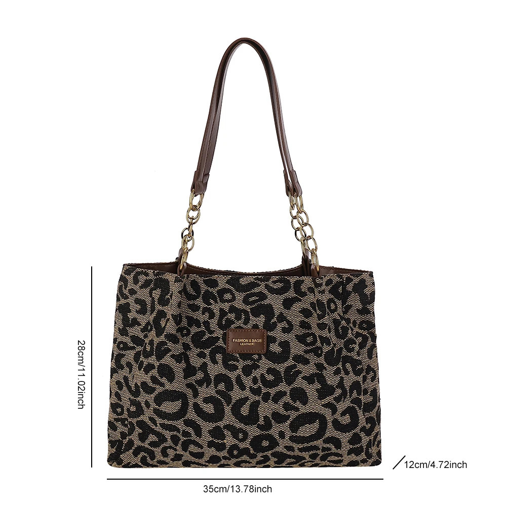 Womens shoulder bag leopard print canvas handbag multiple pockets used for school work and shopping 241028