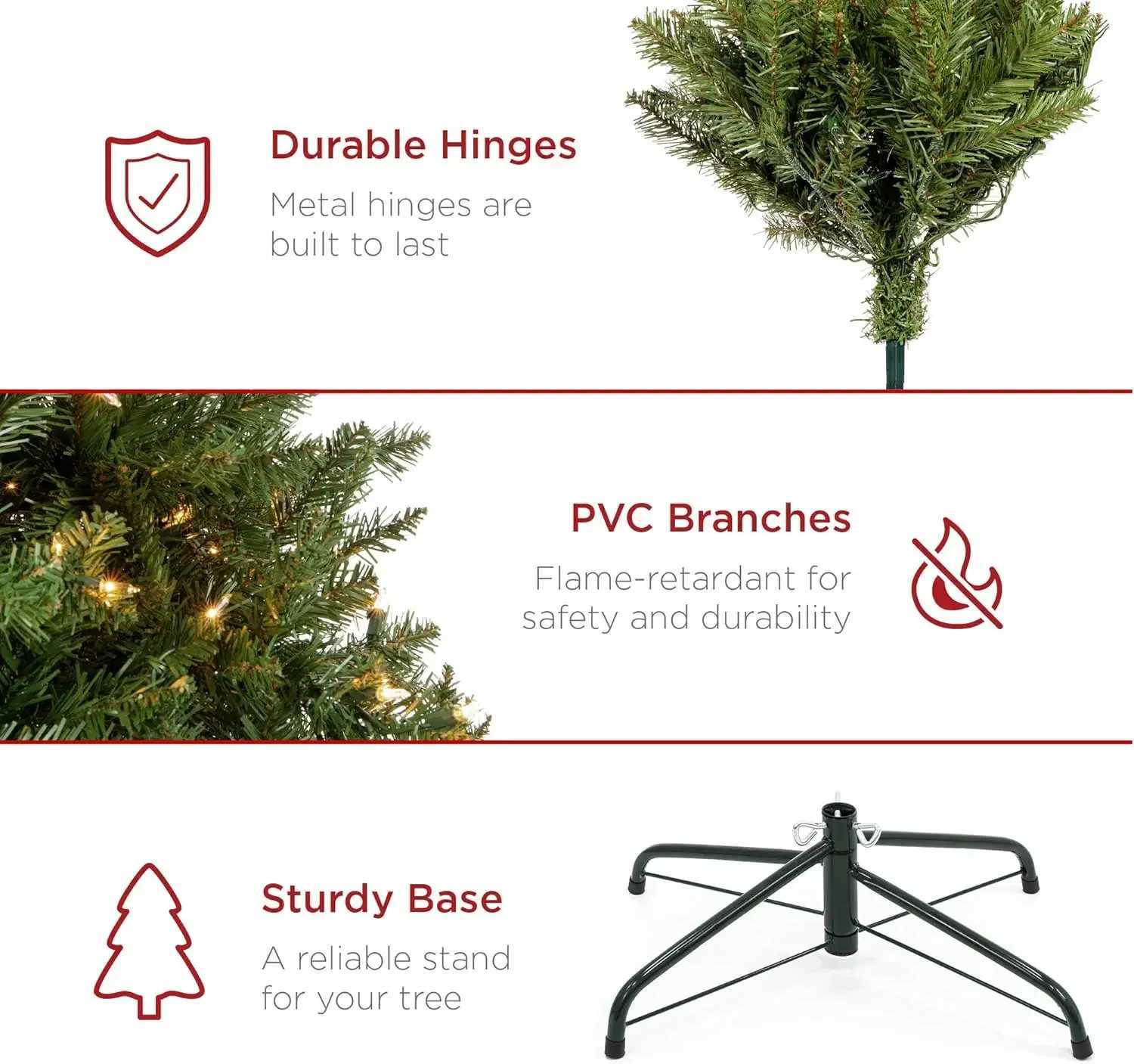 7.5-foot all hard artificial Christmas tree holiday decoration with 2254 branch tips 700 warm white lights foldable metal bracket W241029
