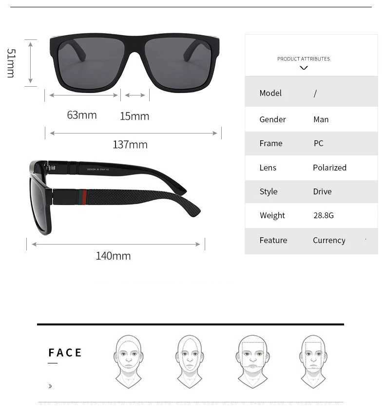 Fashion Square Polarized Sunglasses Mens Retro Plastic Mens Sunglasses Womens Fashion Black Sports Shadow UV400 W241028