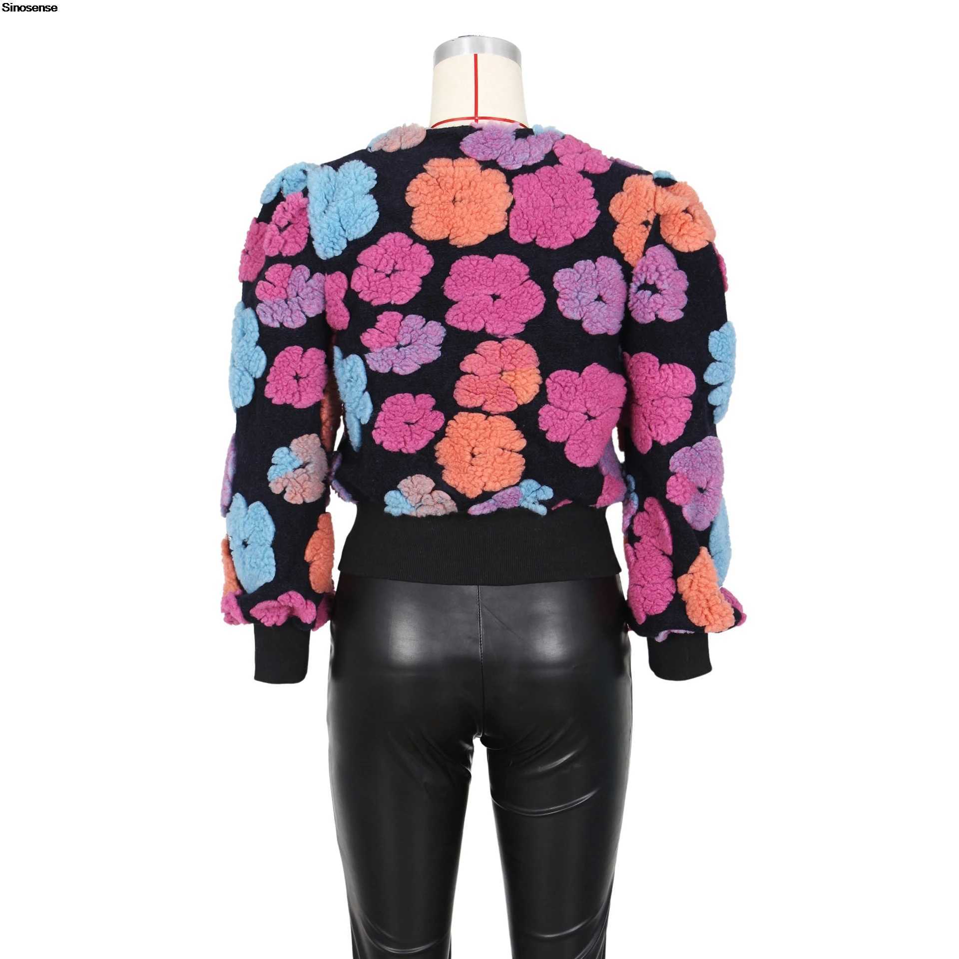 Women's Jackets Womens Cropped Floral Print Jacket Long Slve Flce Warm Bomber Jacket Lightweight Button Down Daily Wear Outerwear Coats Y241029X2