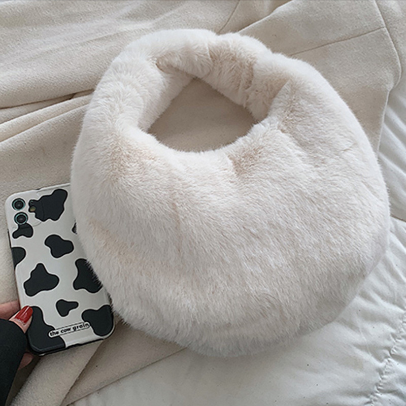 High appearance plush small female internet celebrity style, bag, hand-held fluffy cloud dumpling bag