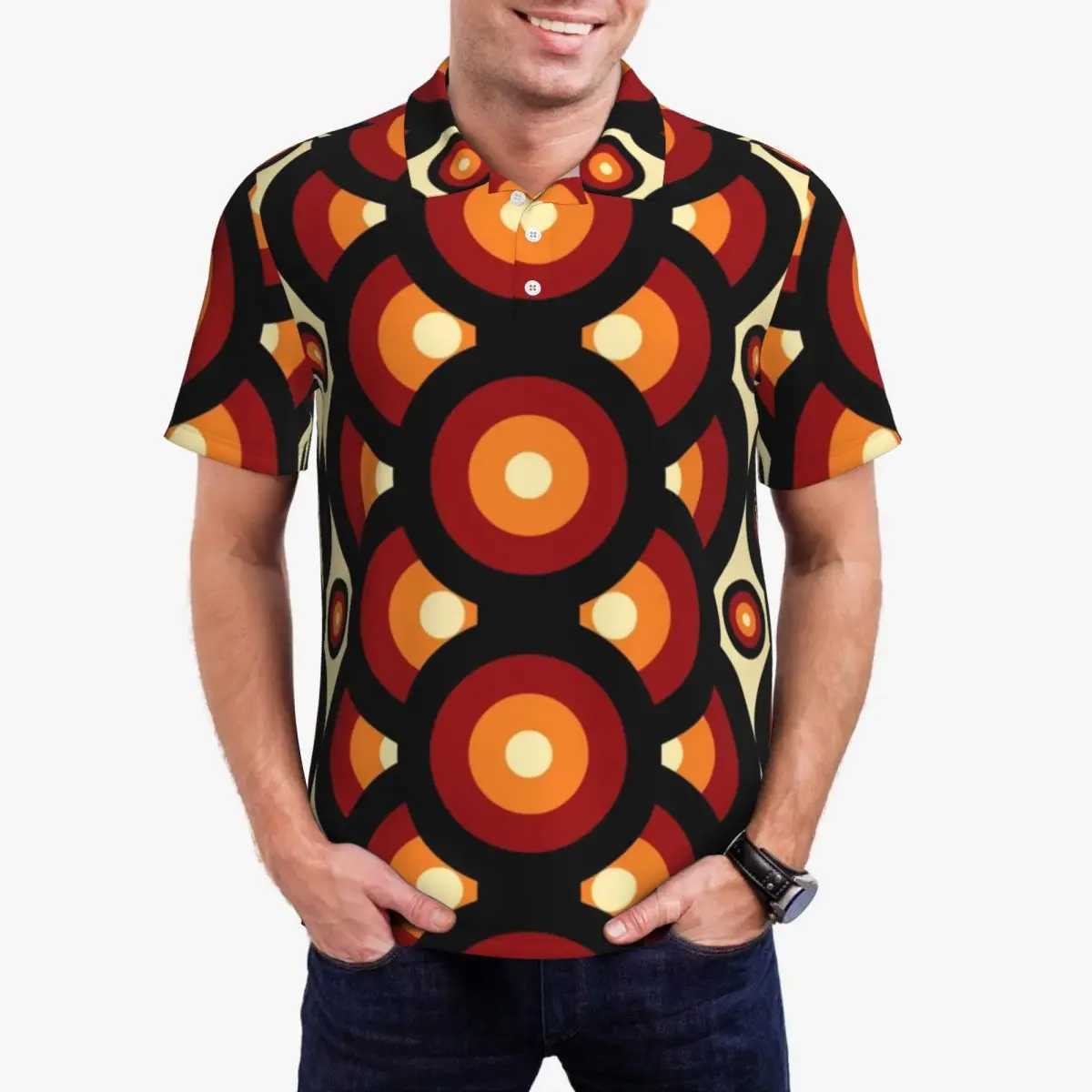 Vintage Mid-Century Polo Shirt Men 60s 70s Style Casual Shirt Daily Vintage Collar T-Shirts Short Sleeve Oversized ClothesX241028