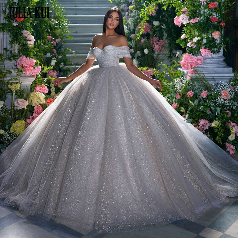 Julia Kui New Arrival Ball Gown Wedding Dress Bg Fabric Off The Shoulder Style Princess Bridal Skirts 0719