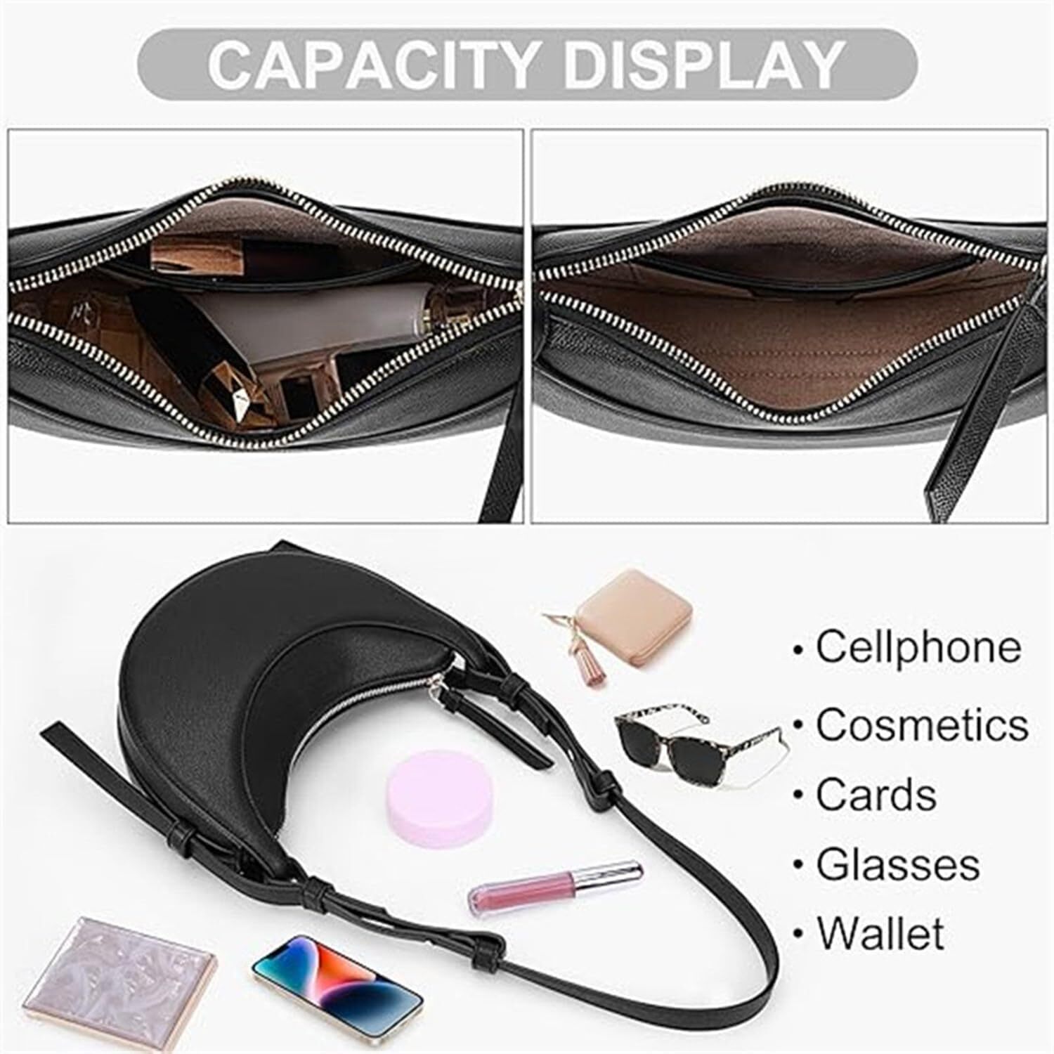 Women's half moon shaped design SG Crossbody bag, fashion leather shoulder bag
