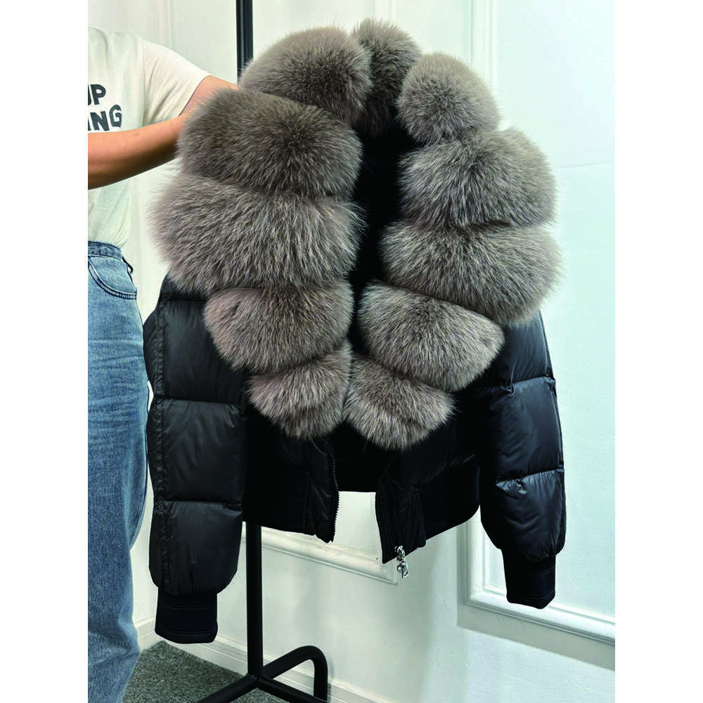 Janveny Large Real Fox Fur Coat 2024 Fashion Winter Puffer Jacket Women Thick 90% Duck Down Clothing Female Waterproof Parkas 934