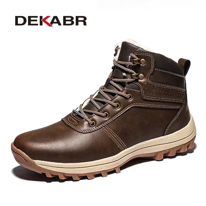 DEKABR Winter Warm Men Boots Genuine Leather Fur Plus Snow Handmade Waterproof Working Ankle High Top Shoes 241028
