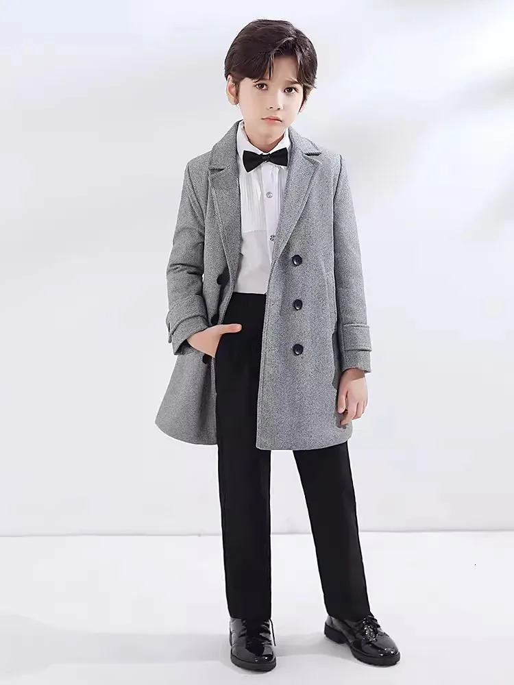 Boys Girls Winter Thick Warm Wool Coat Children Windproof Outdoor Long Jacket Kids Formal Birthday Party Pography Woolen Coat 241028