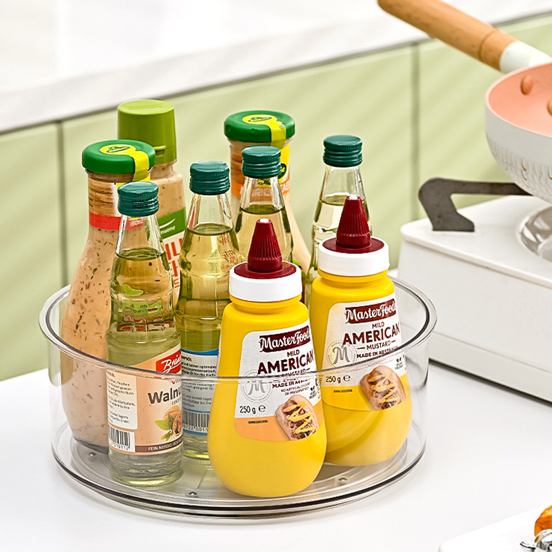 Home kitchen PET transparent multifunctional rotating shelf 360 ° spices rotating desktop storage fruit plate