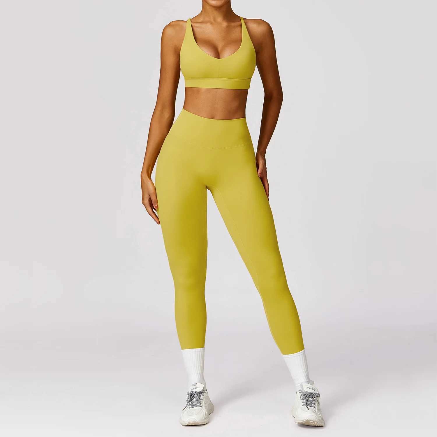 Women's Tracksuits Women 2PCS Workout Outfits Sets Gym Clothes Sportswear Tracksuit Long Slve Crop Top Leggings Stretch Sports Bra Fitness Y24102