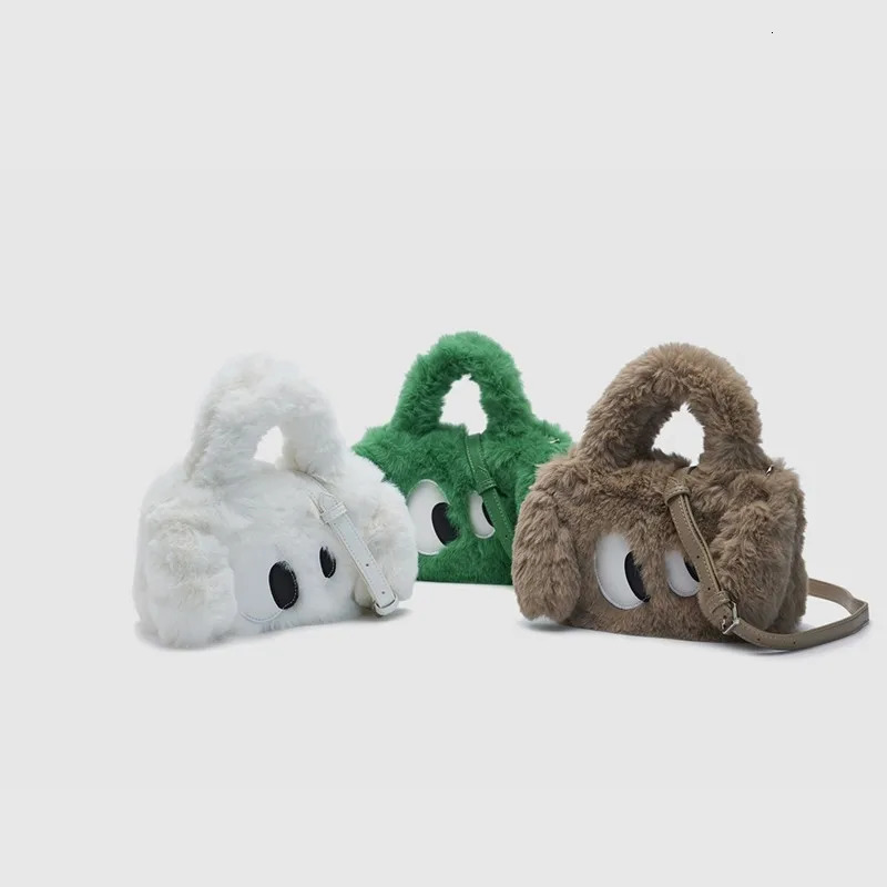 Cute cartoon eyes womens clutch wallet handbag winter fashion womens plush handbag shoulder bag casual womens daily messenger bag 241028