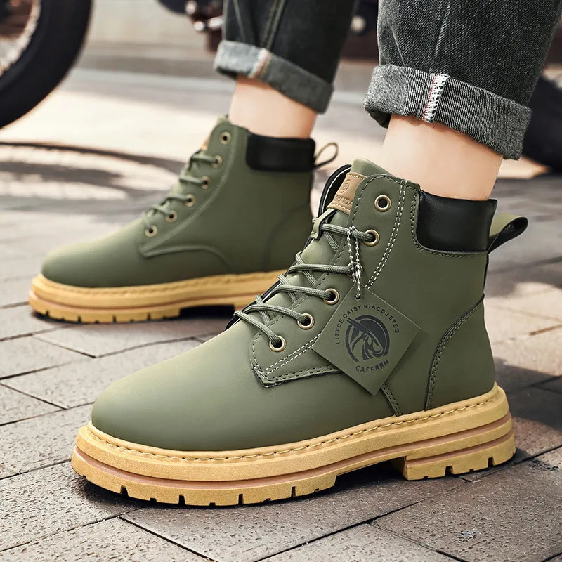 Boots for Men Green Platform Casual Laceup Ankle Work Plus Size 48 Botas Para Hombre 241028