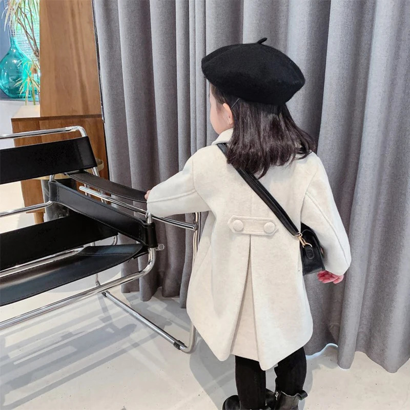 Winter Children Wool Blends Coat Korean Version Baby Girls Mid-length Style CLIP Cotton Thicken Double Breasted Outerwear 241028