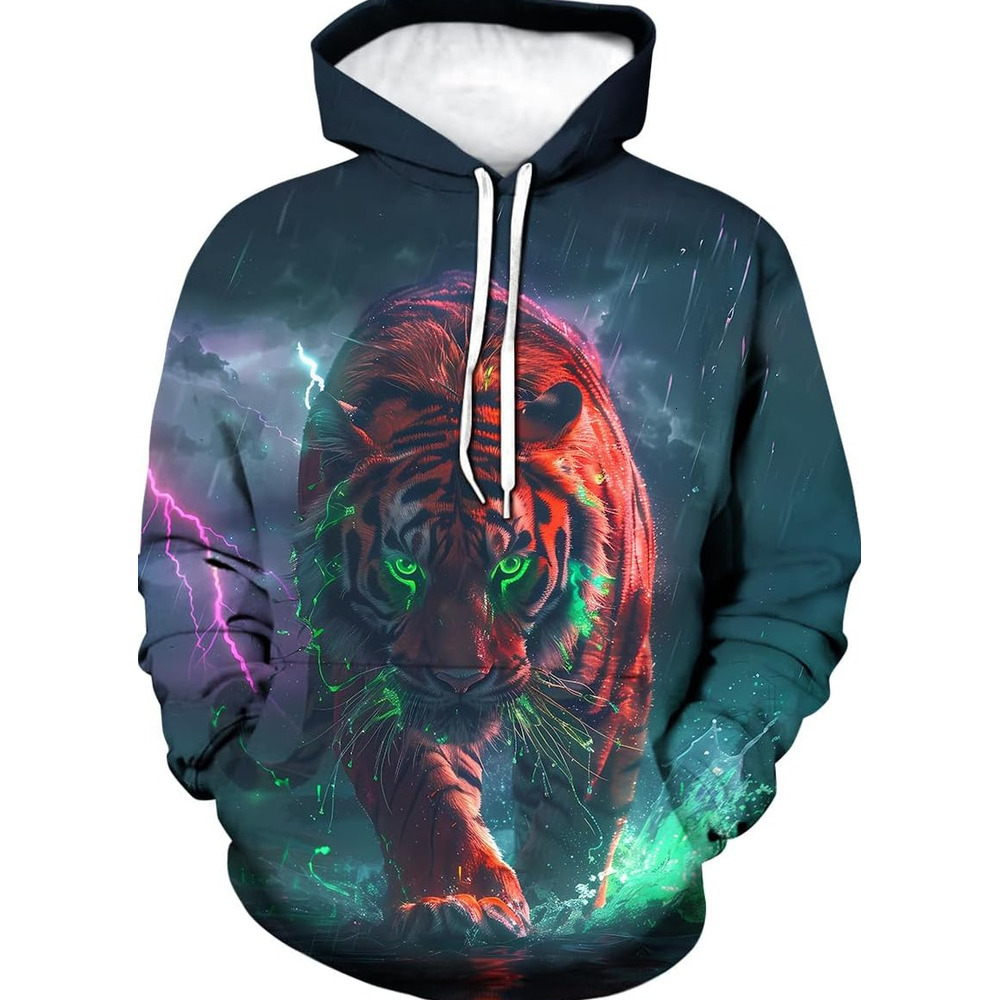 Hoodie for Mens Womens Novelty Cool Tiger Hoodie Funny Animal Graphic Sweatshirts Graphic Hoodies sweatshirt Fashion and leisure