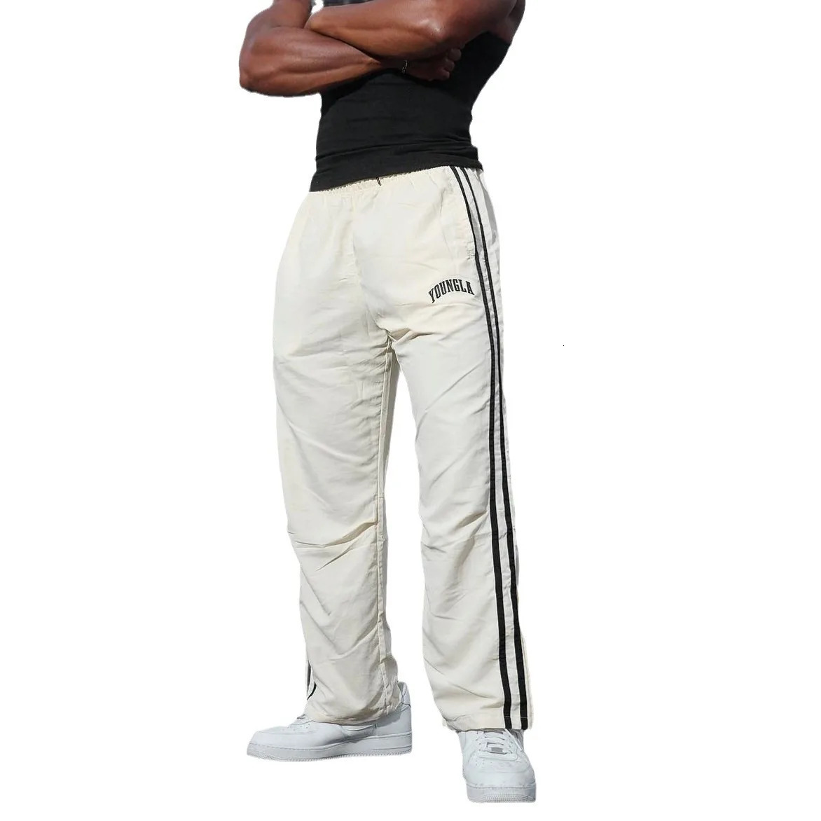 Gym Sports Fitness Mens Sports Pants Ribbon Splicing Printed Mid rise Casual Pants Jogging Outdoor Running Training Pants 241028