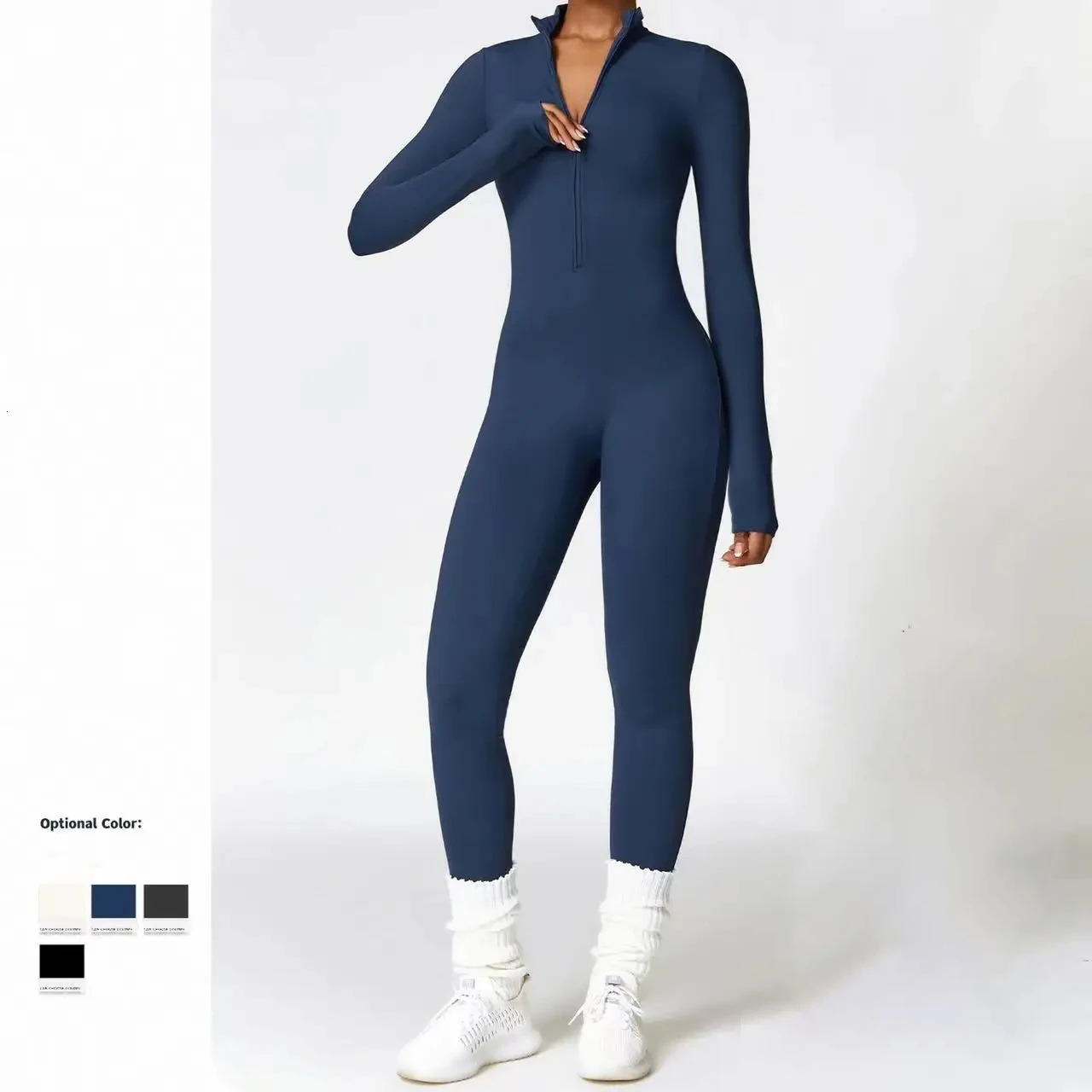 Winter and autumn womens one-piece yoga jumpsuit long sleeved warm ski jacket high elasticity bicycle bodysuit 241028