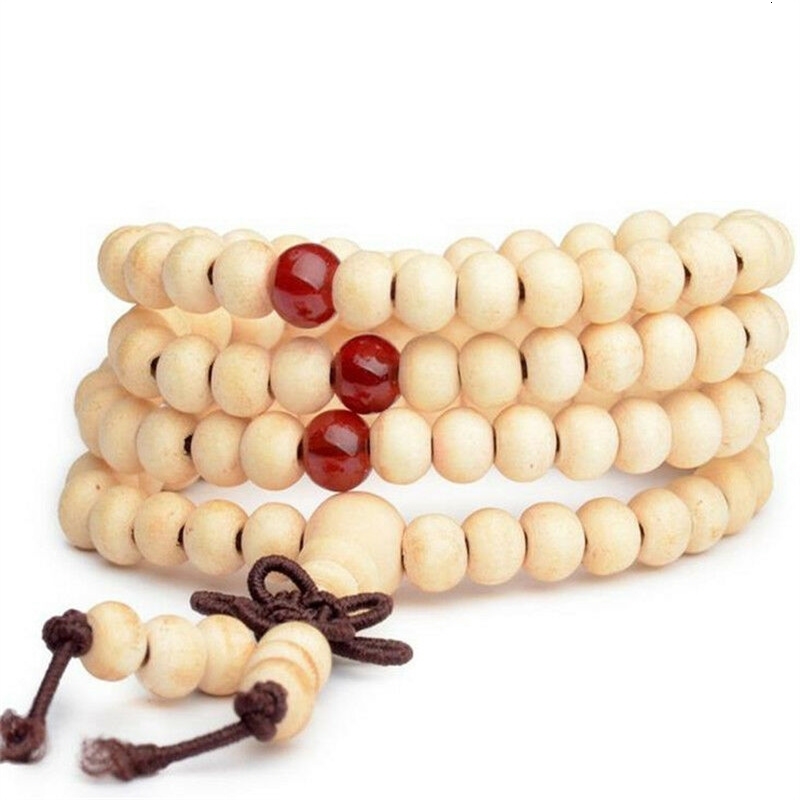 8mm Buddhist Natural Sandalwood Buddha Meditation Wood Prayer Bead Mala Bracelet Women Men 108 Beads Bangles Hanging Decoration 241028