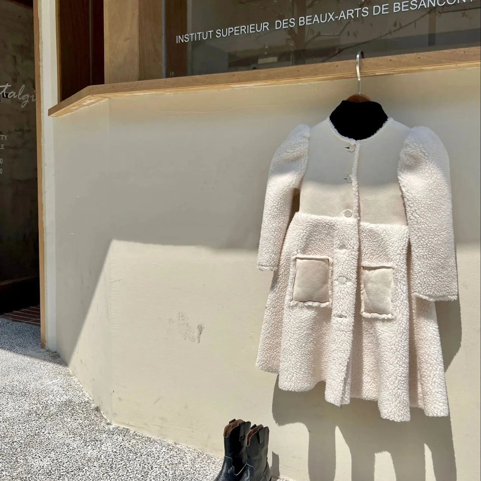 Fashion Baby Girl Dress Jacket Long Infant Toddle Child Puff Sleeve Coat Fleece Patchwork Baby Outwear Baby Clothes 1-10Y 241028